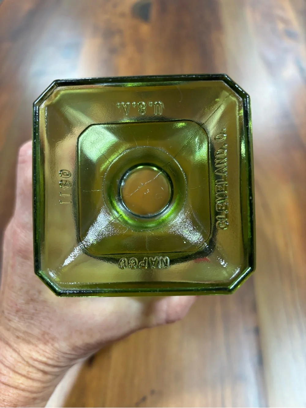 Vintage Napco Olive Green Glass Hobnail Vase Planter MCM Goblet Made in USA